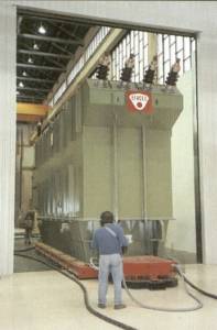 Handling tall transformers on air bearings - through doorways